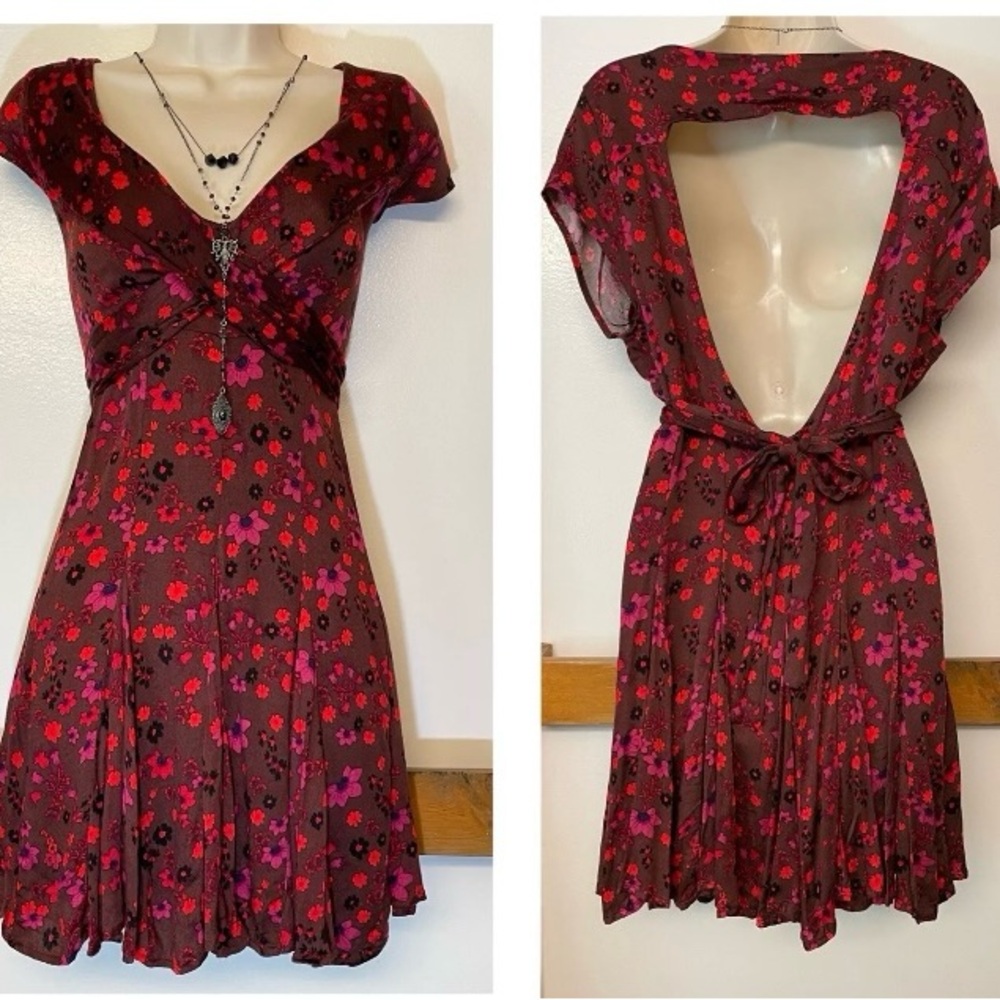 Free People "It Takes Two" Wrap Dress in Plum Combo Mini Dress (L)